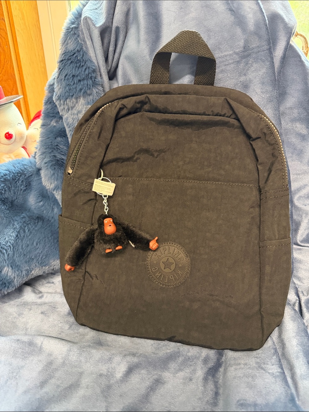 Kipling Black Nylon Backpack with Monkey Charm